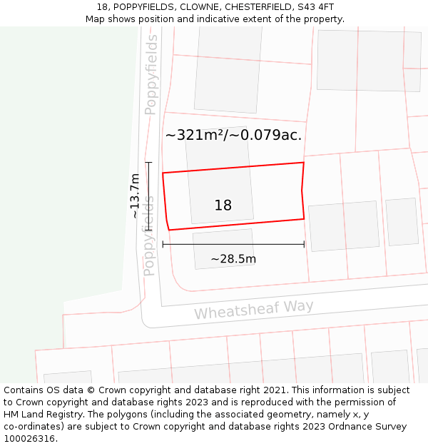 18, POPPYFIELDS, CLOWNE, CHESTERFIELD, S43 4FT: Plot and title map