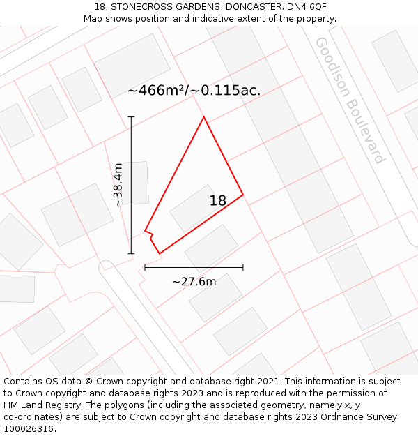 18, STONECROSS GARDENS, DONCASTER, DN4 6QF: Plot and title map