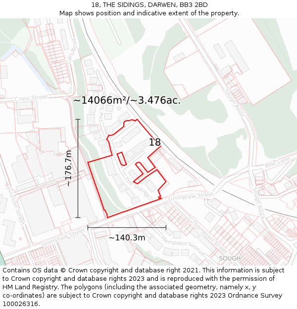 18, THE SIDINGS, DARWEN, BB3 2BD: Plot and title map