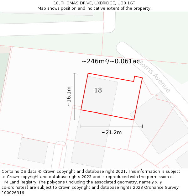 18, THOMAS DRIVE, UXBRIDGE, UB8 1GT: Plot and title map