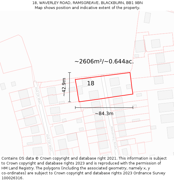 18, WAVERLEY ROAD, RAMSGREAVE, BLACKBURN, BB1 9BN: Plot and title map