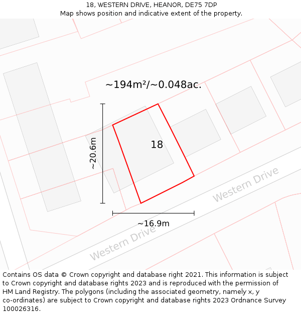 18, WESTERN DRIVE, HEANOR, DE75 7DP: Plot and title map