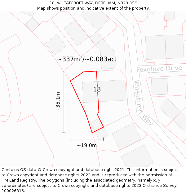 18, WHEATCROFT WAY, DEREHAM, NR20 3SS: Plot and title map