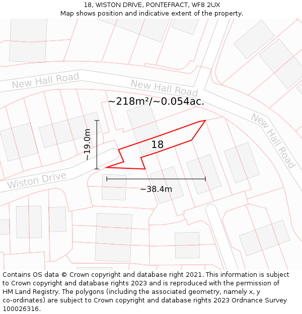 18, WISTON DRIVE, PONTEFRACT, WF8 2UX: Plot and title map
