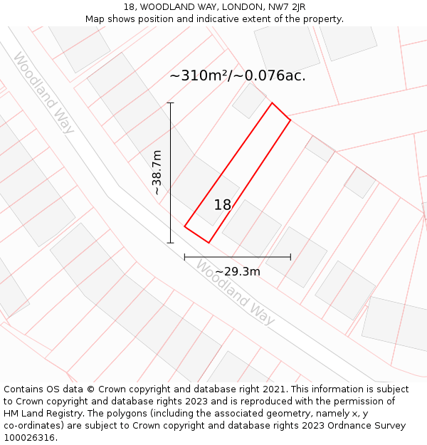 18, WOODLAND WAY, LONDON, NW7 2JR: Plot and title map