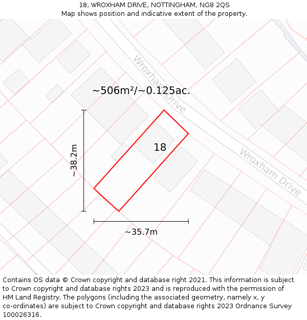 18, WROXHAM DRIVE, NOTTINGHAM, NG8 2QS: Plot and title map