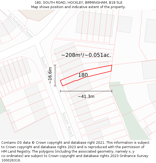 180, SOUTH ROAD, HOCKLEY, BIRMINGHAM, B18 5LE: Plot and title map