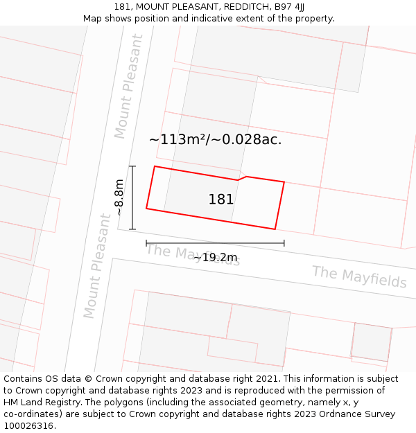 181, MOUNT PLEASANT, REDDITCH, B97 4JJ: Plot and title map