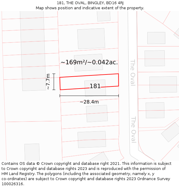 181, THE OVAL, BINGLEY, BD16 4RJ: Plot and title map