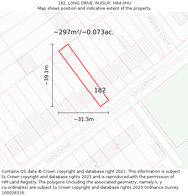 182, LONG DRIVE, RUISLIP, HA4 0HU: Plot and title map