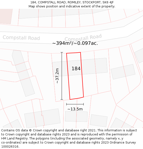 184, COMPSTALL ROAD, ROMILEY, STOCKPORT, SK6 4JF: Plot and title map