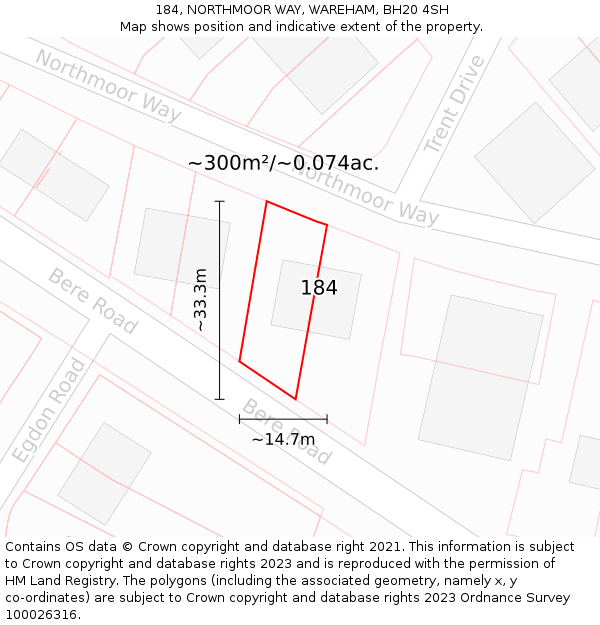 184, NORTHMOOR WAY, WAREHAM, BH20 4SH: Plot and title map