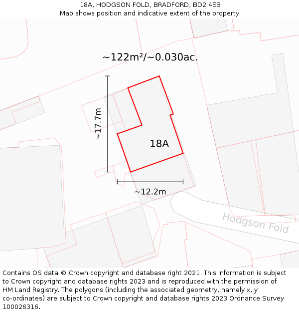18A, HODGSON FOLD, BRADFORD, BD2 4EB: Plot and title map