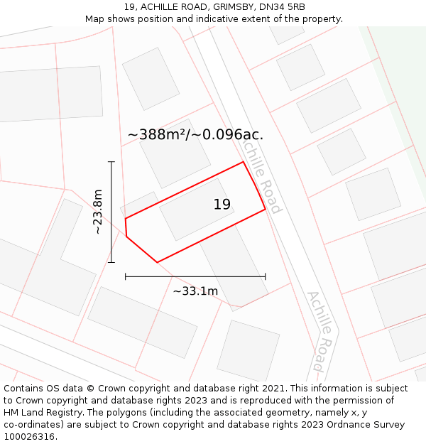 19, ACHILLE ROAD, GRIMSBY, DN34 5RB: Plot and title map