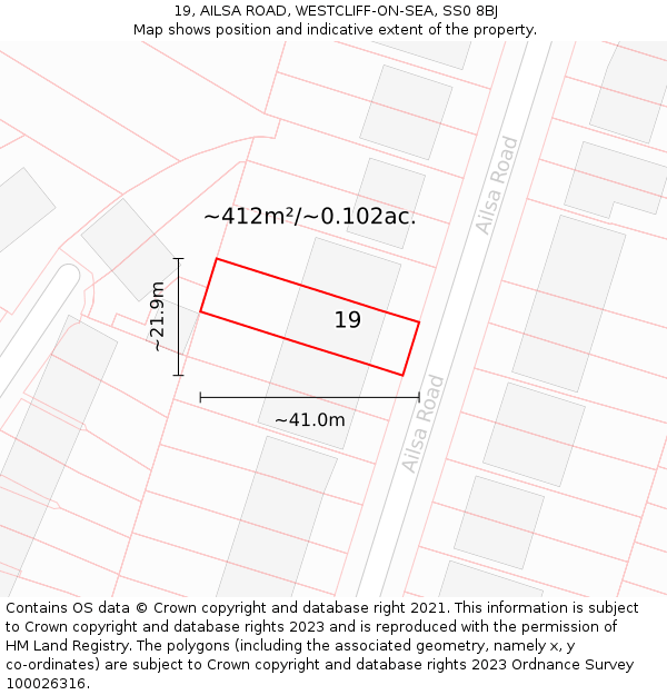 19, AILSA ROAD, WESTCLIFF-ON-SEA, SS0 8BJ: Plot and title map
