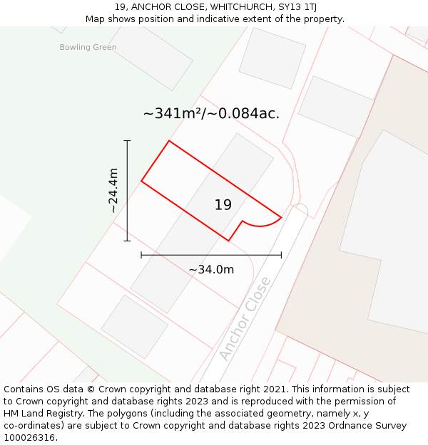 19, ANCHOR CLOSE, WHITCHURCH, SY13 1TJ: Plot and title map