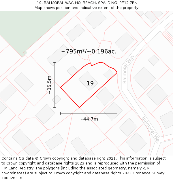 19, BALMORAL WAY, HOLBEACH, SPALDING, PE12 7RN: Plot and title map