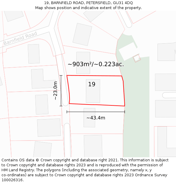 19, BARNFIELD ROAD, PETERSFIELD, GU31 4DQ: Plot and title map