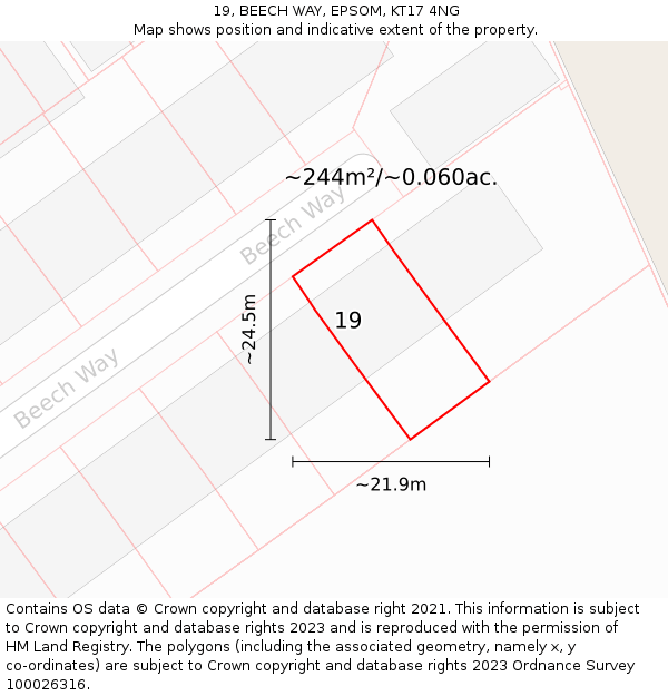19, BEECH WAY, EPSOM, KT17 4NG: Plot and title map