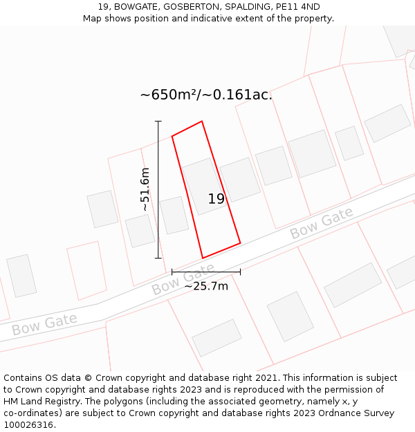 19, BOWGATE, GOSBERTON, SPALDING, PE11 4ND: Plot and title map
