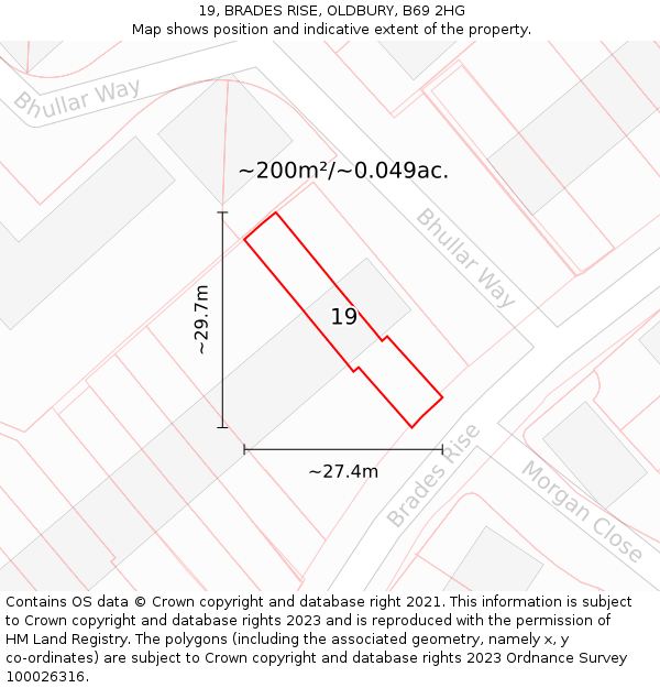 19, BRADES RISE, OLDBURY, B69 2HG: Plot and title map