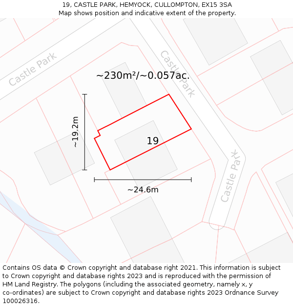 19, CASTLE PARK, HEMYOCK, CULLOMPTON, EX15 3SA: Plot and title map