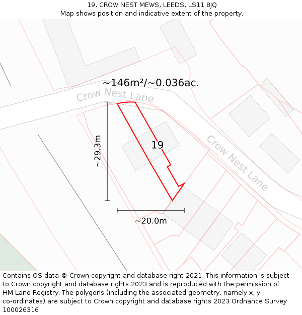19, CROW NEST MEWS, LEEDS, LS11 8JQ: Plot and title map
