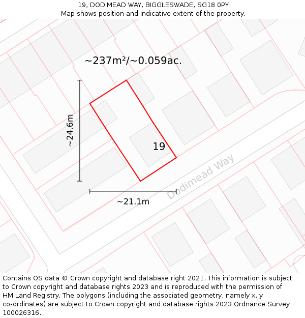 19, DODIMEAD WAY, BIGGLESWADE, SG18 0PY: Plot and title map