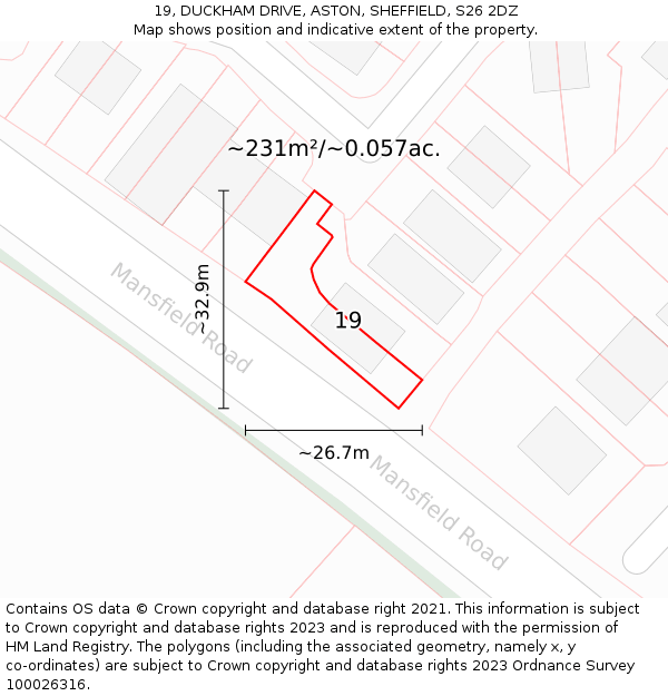 19, DUCKHAM DRIVE, ASTON, SHEFFIELD, S26 2DZ: Plot and title map