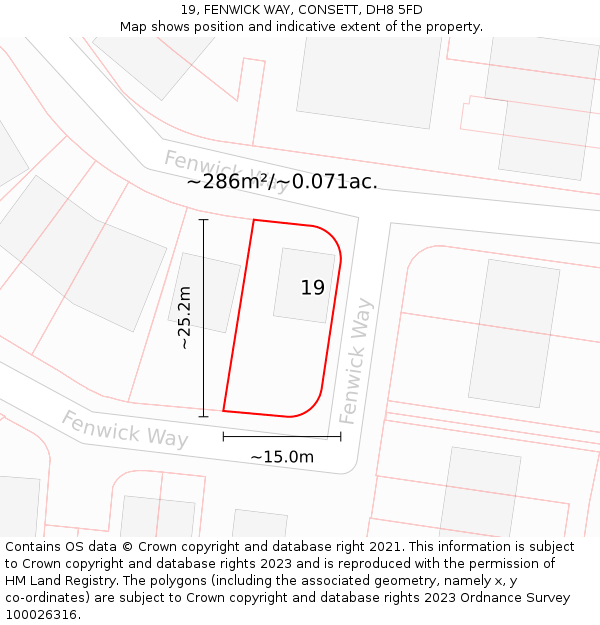 19, FENWICK WAY, CONSETT, DH8 5FD: Plot and title map