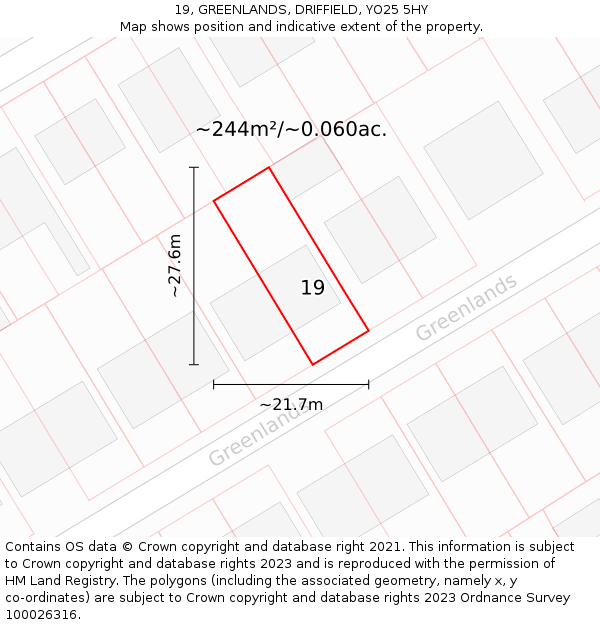 19, GREENLANDS, DRIFFIELD, YO25 5HY: Plot and title map