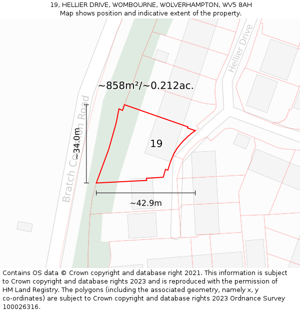 19, HELLIER DRIVE, WOMBOURNE, WOLVERHAMPTON, WV5 8AH: Plot and title map