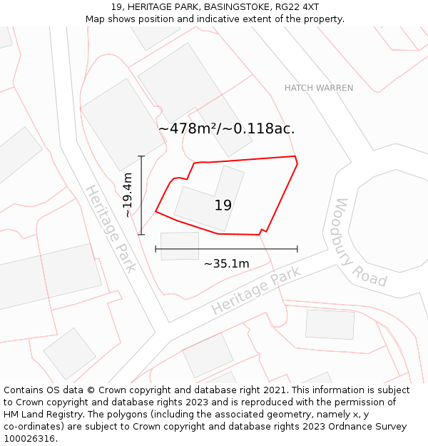 19, HERITAGE PARK, BASINGSTOKE, RG22 4XT: Plot and title map