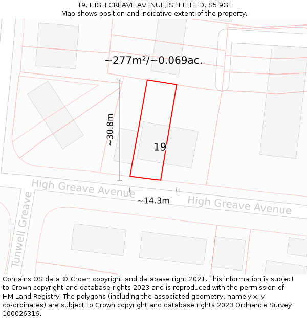 19, HIGH GREAVE AVENUE, SHEFFIELD, S5 9GF: Plot and title map