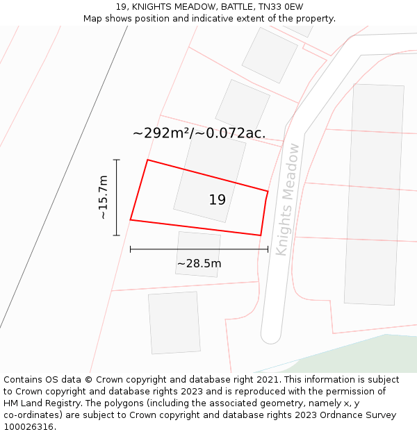 19, KNIGHTS MEADOW, BATTLE, TN33 0EW: Plot and title map
