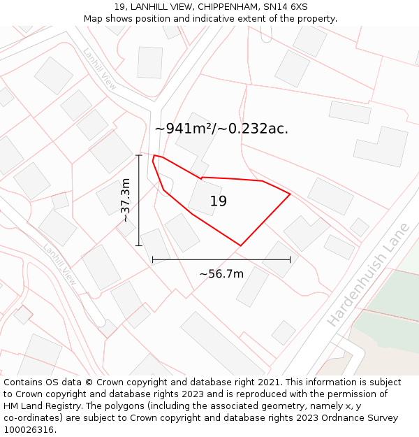 19, LANHILL VIEW, CHIPPENHAM, SN14 6XS: Plot and title map