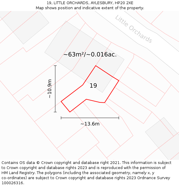 19, LITTLE ORCHARDS, AYLESBURY, HP20 2XE: Plot and title map