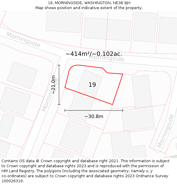 19, MORNINGSIDE, WASHINGTON, NE38 9JH: Plot and title map