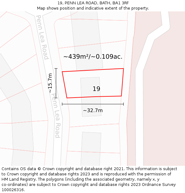 19, PENN LEA ROAD, BATH, BA1 3RF: Plot and title map