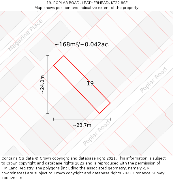 19, POPLAR ROAD, LEATHERHEAD, KT22 8SF: Plot and title map