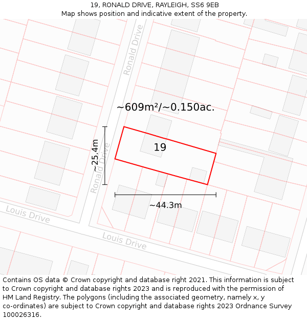 19, RONALD DRIVE, RAYLEIGH, SS6 9EB: Plot and title map