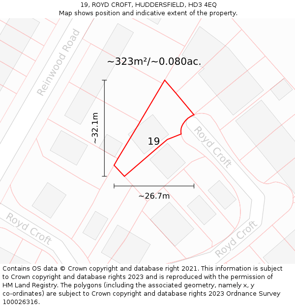 19, ROYD CROFT, HUDDERSFIELD, HD3 4EQ: Plot and title map
