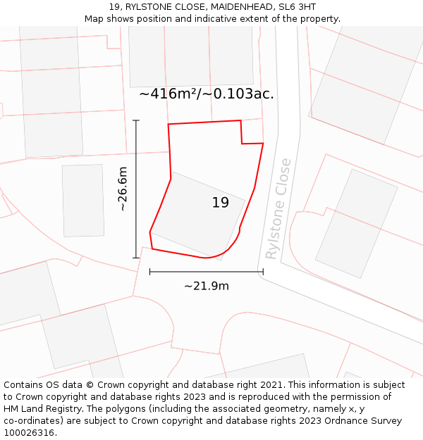 19, RYLSTONE CLOSE, MAIDENHEAD, SL6 3HT: Plot and title map