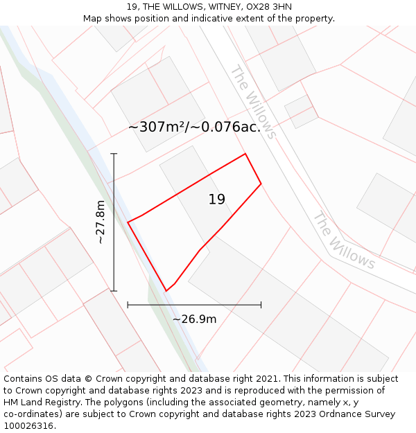 19, THE WILLOWS, WITNEY, OX28 3HN: Plot and title map