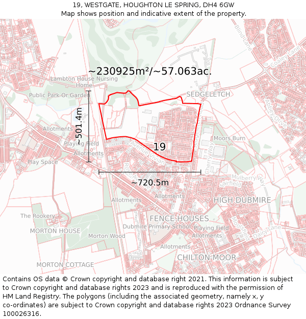 19, WESTGATE, HOUGHTON LE SPRING, DH4 6GW: Plot and title map