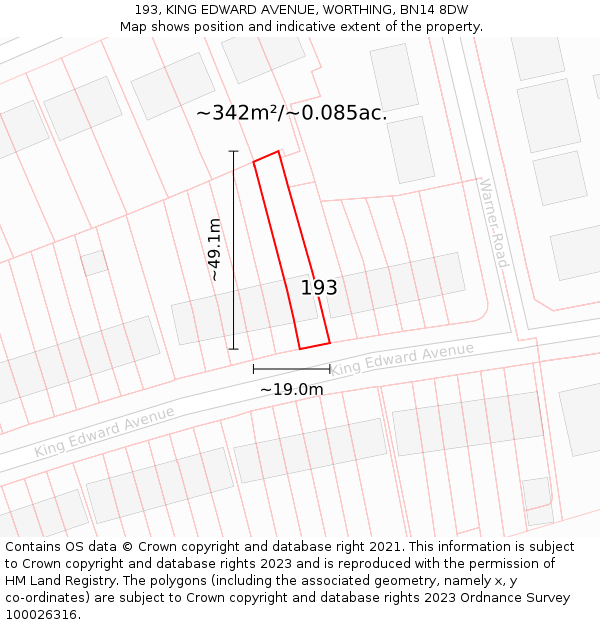 193, KING EDWARD AVENUE, WORTHING, BN14 8DW: Plot and title map