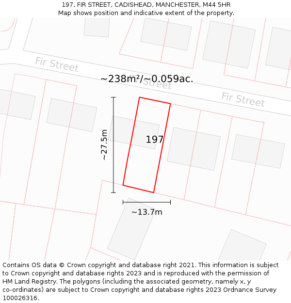 197, FIR STREET, CADISHEAD, MANCHESTER, M44 5HR: Plot and title map