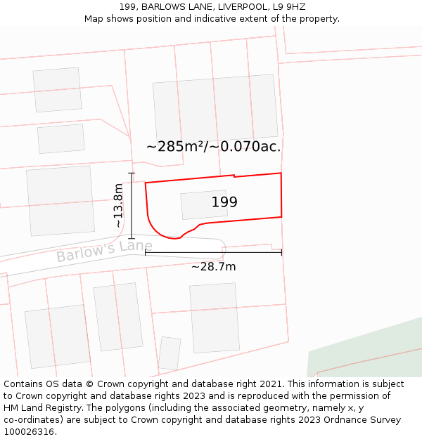 199, BARLOWS LANE, LIVERPOOL, L9 9HZ: Plot and title map