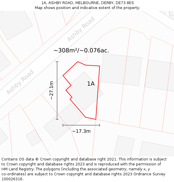 1A, ASHBY ROAD, MELBOURNE, DERBY, DE73 8ES: Plot and title map