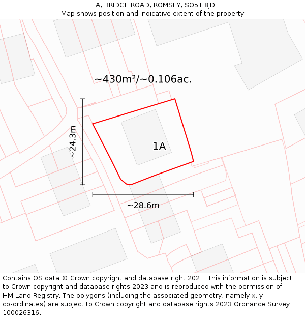 1A, BRIDGE ROAD, ROMSEY, SO51 8JD: Plot and title map